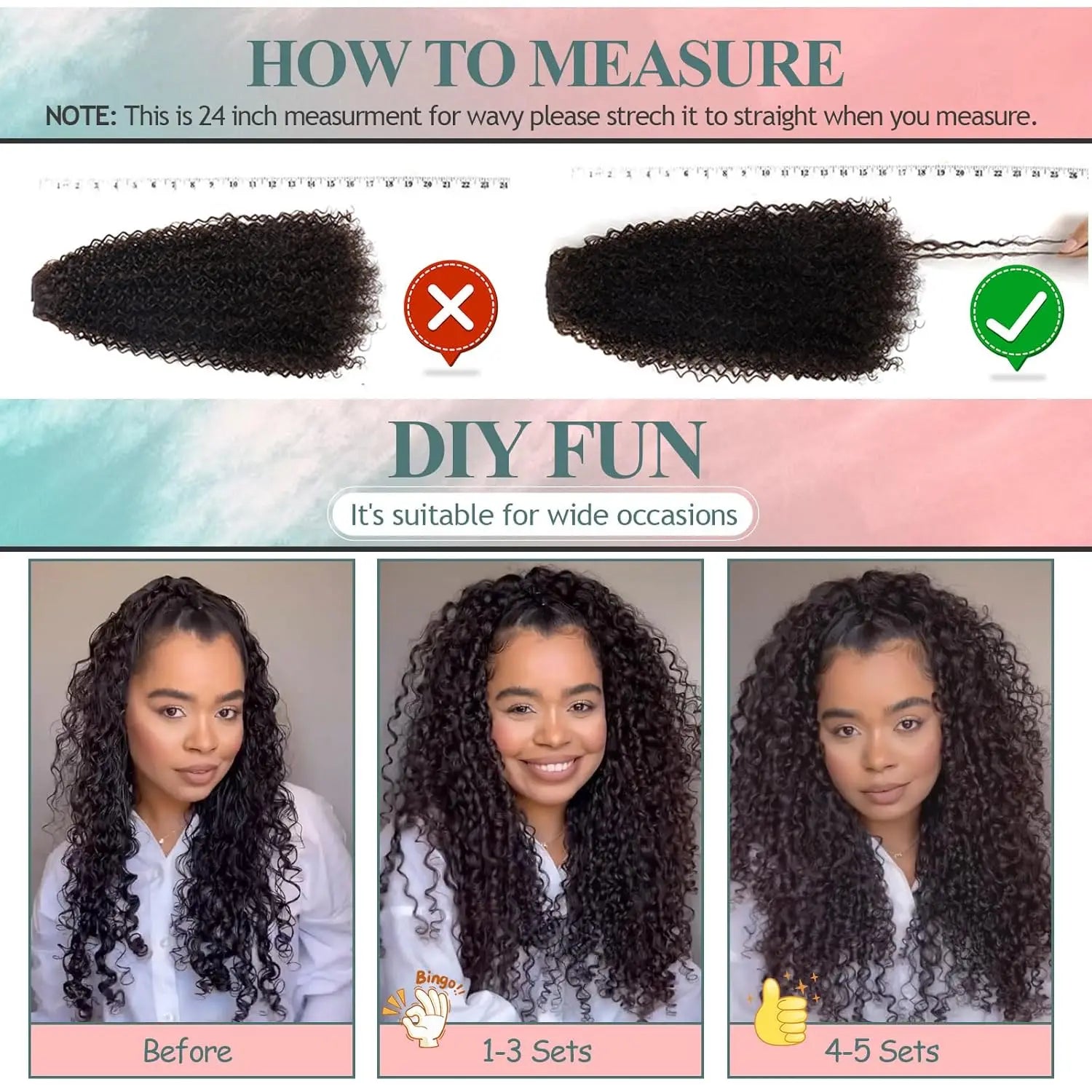 Curly clip-in hair extension shown on models with black ringlet curls for fuller coverage