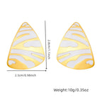 White tiger stripe teardrop earrings, gold-tone with cutout pattern, pair