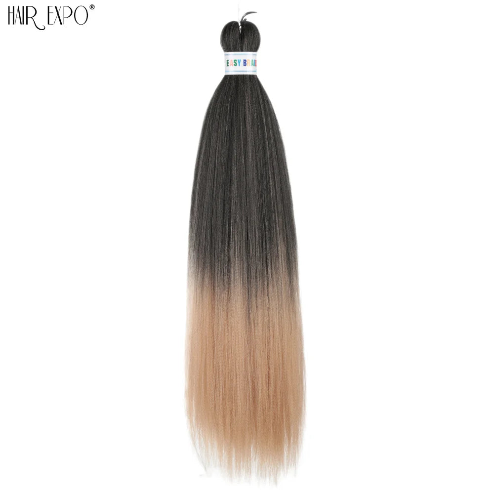 Pre-stretched braiding hair extension, synthetic 26-inch, dark gray to light beige ombre