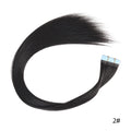 Synthetic straight tape-in hair extension strand with blue tape ends, color 2#