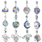 925 sterling silver tree of life charm bead with colorful enamel heart and gemstones