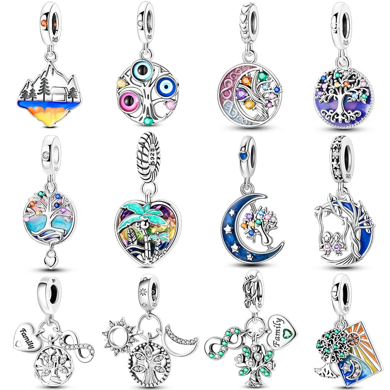 925 sterling silver tree of life charm bead with colorful enamel heart and gemstones