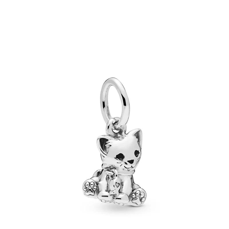 925 sterling silver cat charm bead with sitting pose and raised paw