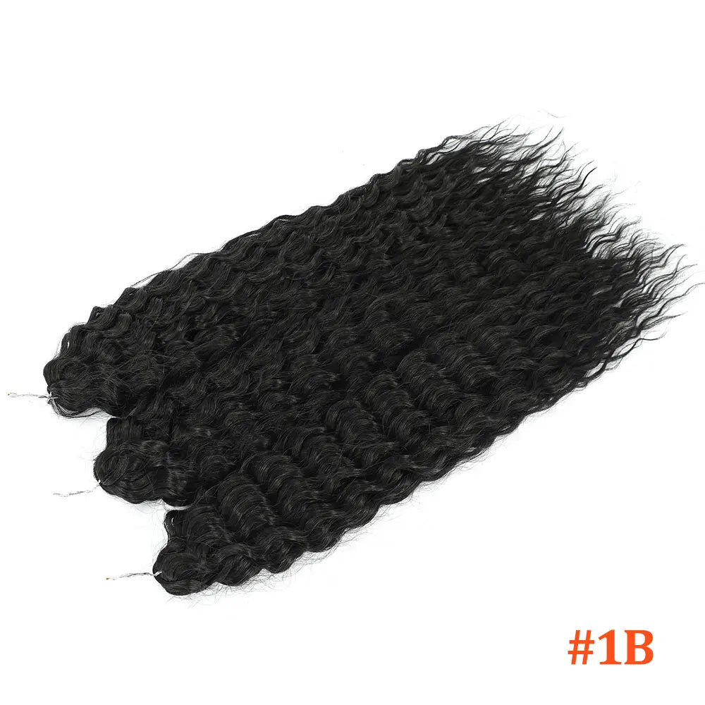 22-inch curl crochet hair extension strand bundle in black, water-wave curls