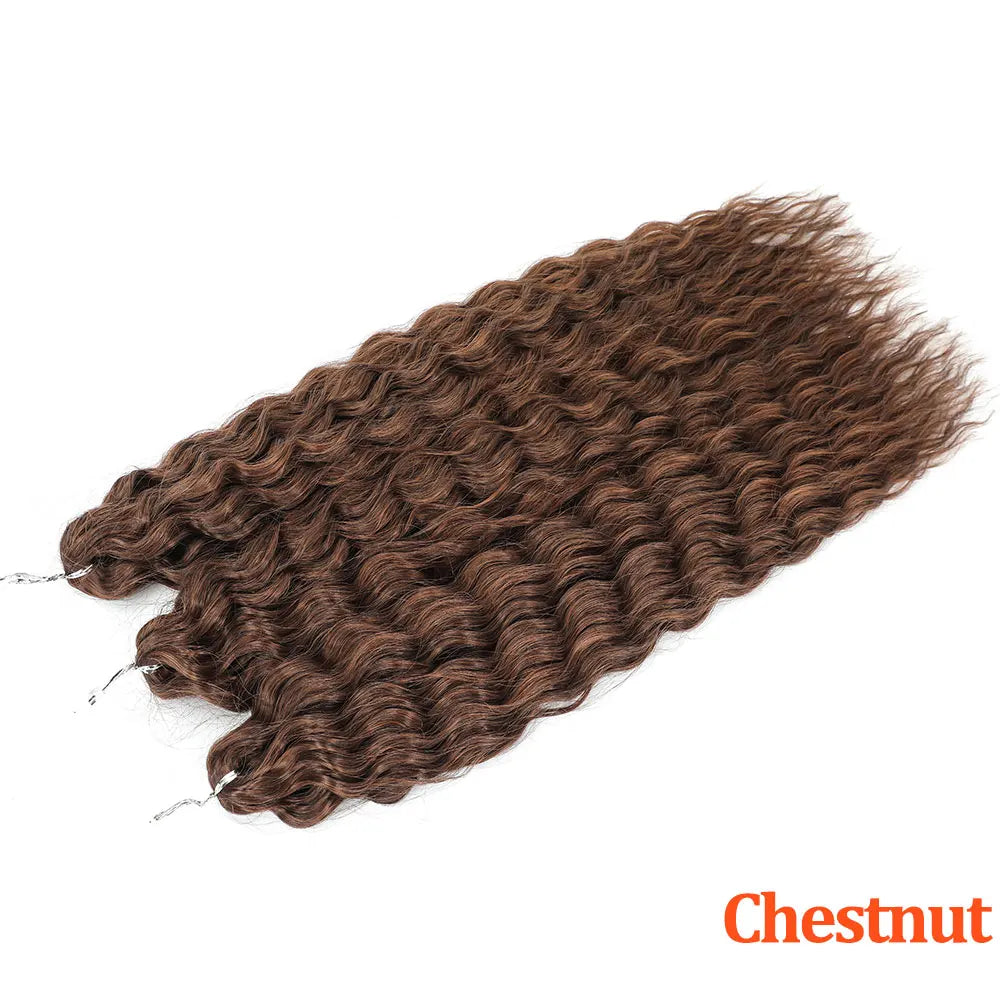 Synthetic curl crochet hair extension, chestnut brown, water-wave curls