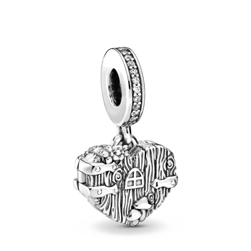 925 sterling silver charm bead with hanging elephant figure and glittery edge ring