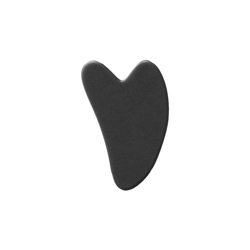 Black heart-shaped facial scraping plate with curved edges