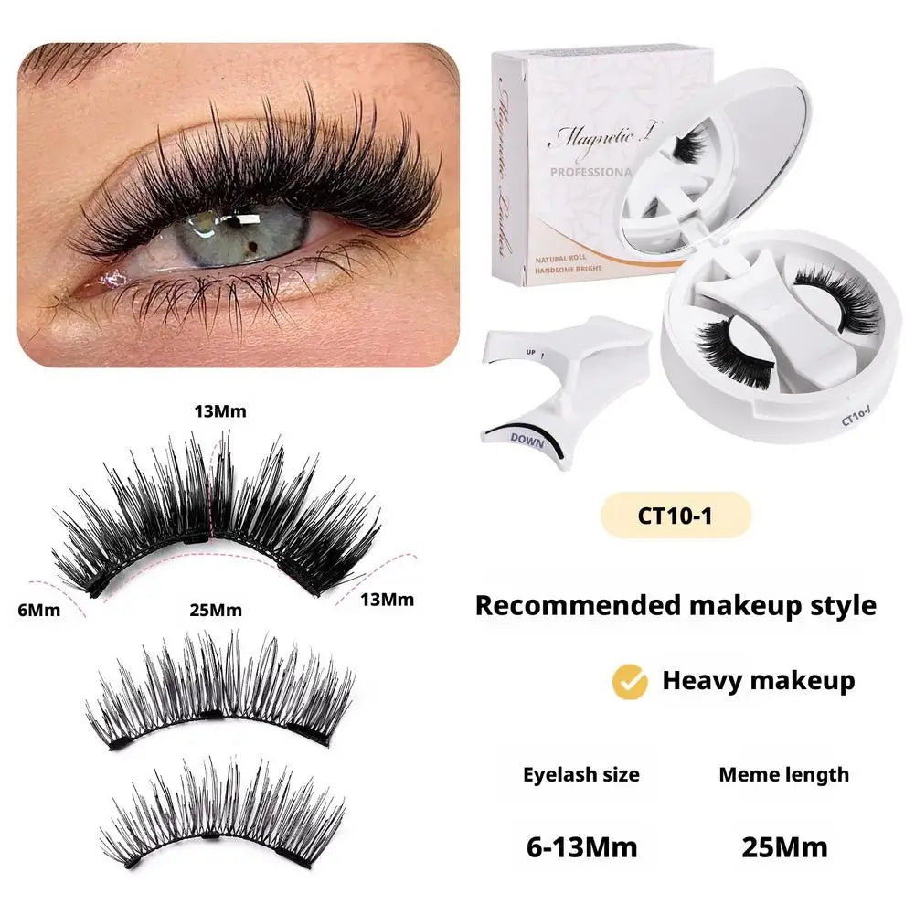 Magnetic faux mink eyelash set with longer black full lashes, curved band and case