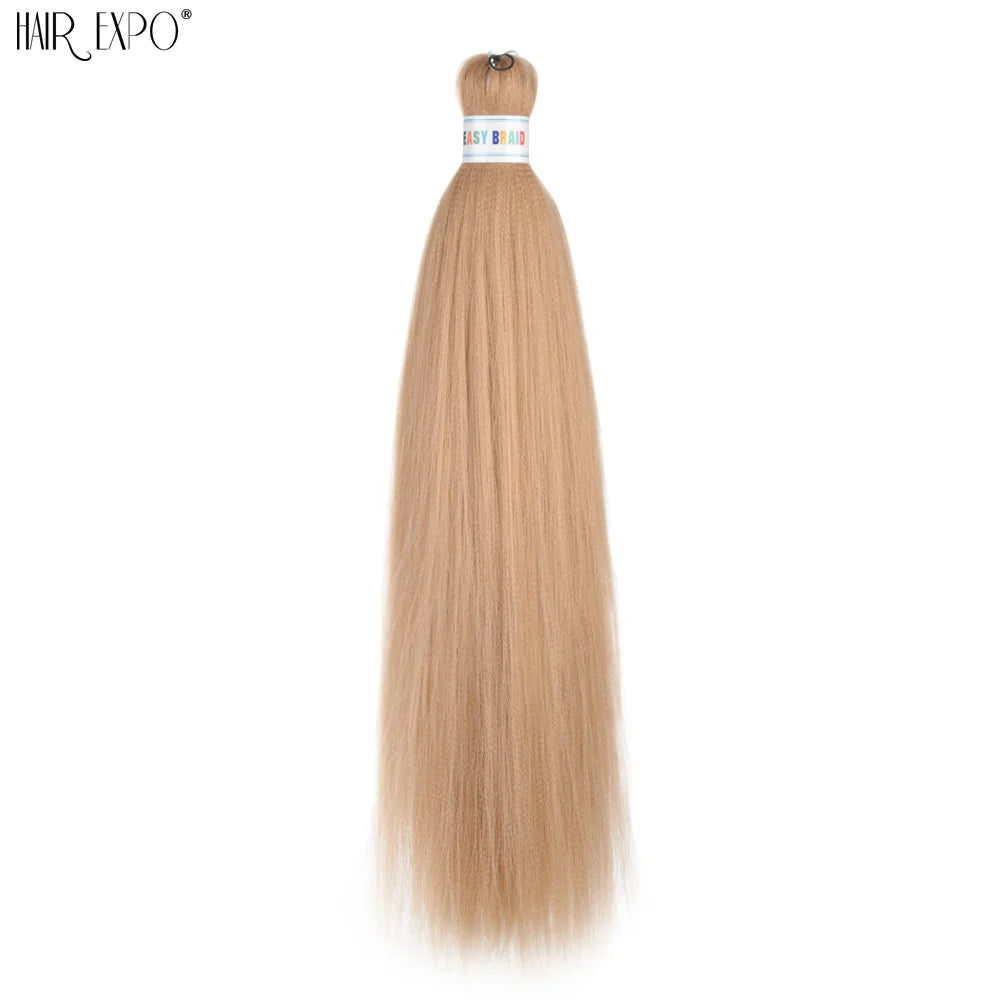 Synthetic braiding hair extension bundle, beige to white ombre tips, looped top.
