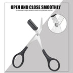 Eyebrow scissors with comb, black comb head and silver trimming blades