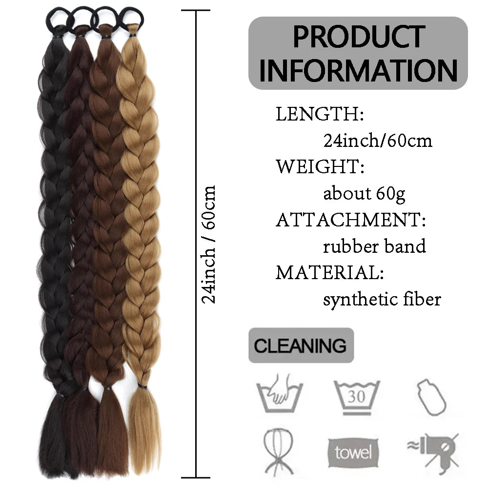 Box braid ponytail extension bundles in dark brown to blonde ombre tones