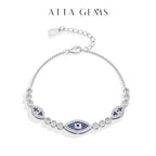 Evil eye bracelet in sterling silver with blue enamel oval and round bead links