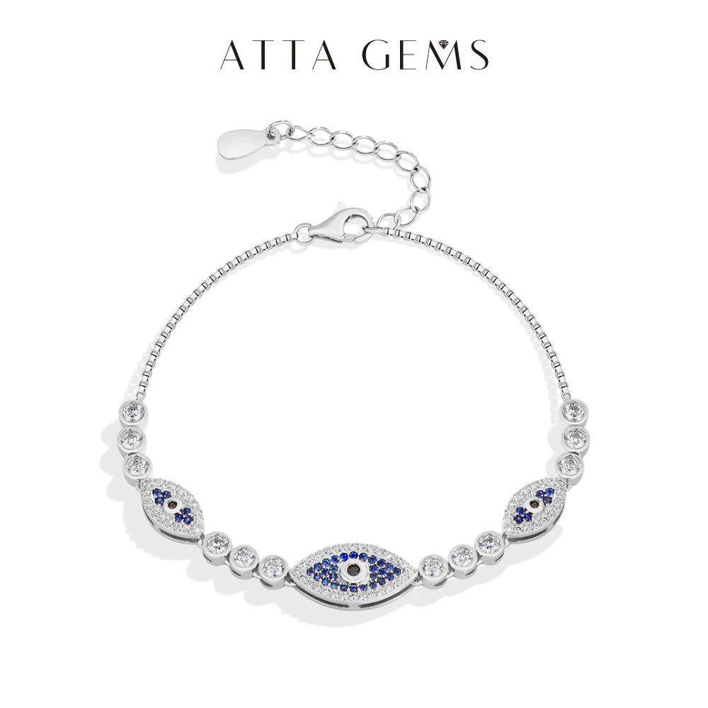Evil eye bracelet in sterling silver with blue enamel oval and round bead links