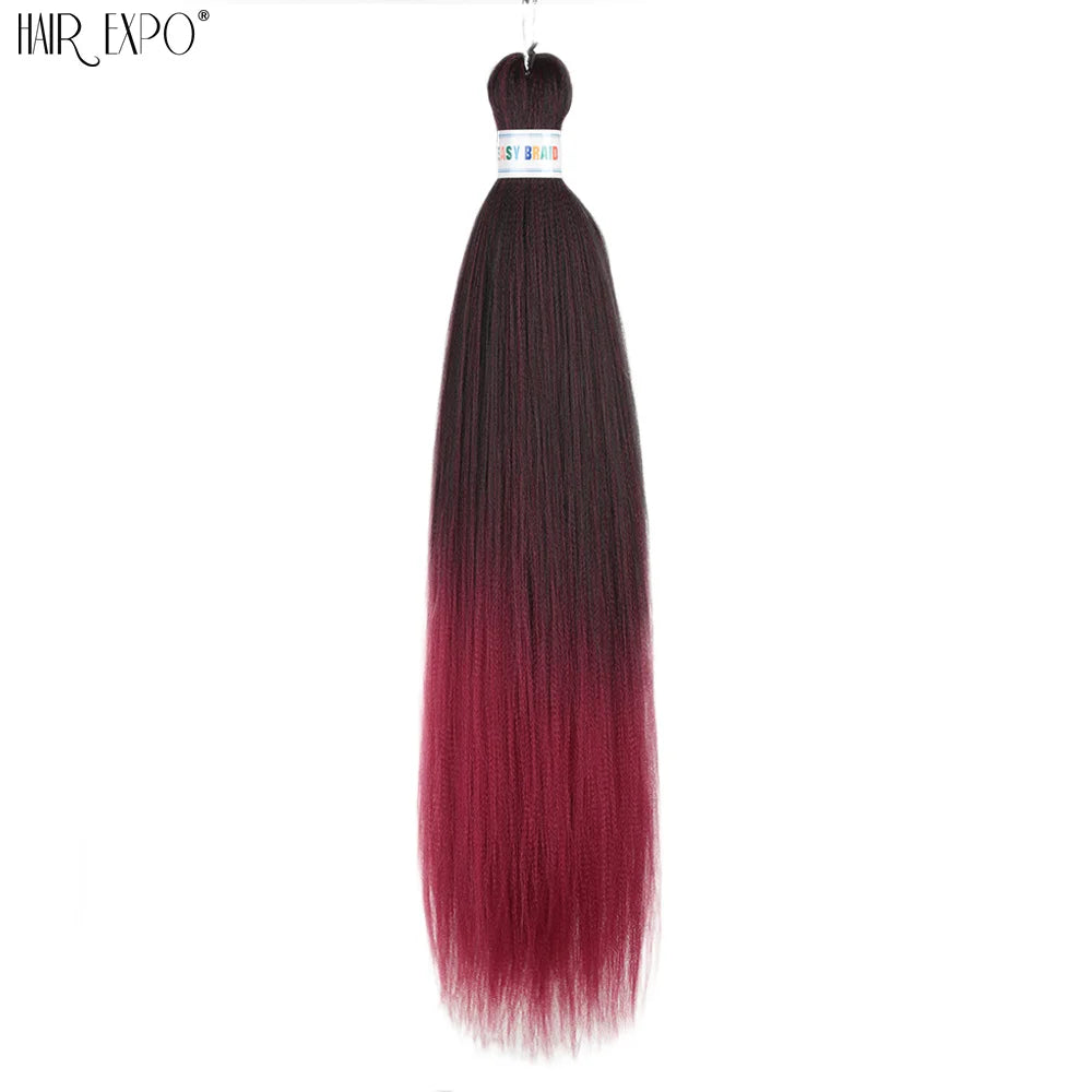 Synthetic braiding hair extension bundle, dark brown-red ombre, tied at top