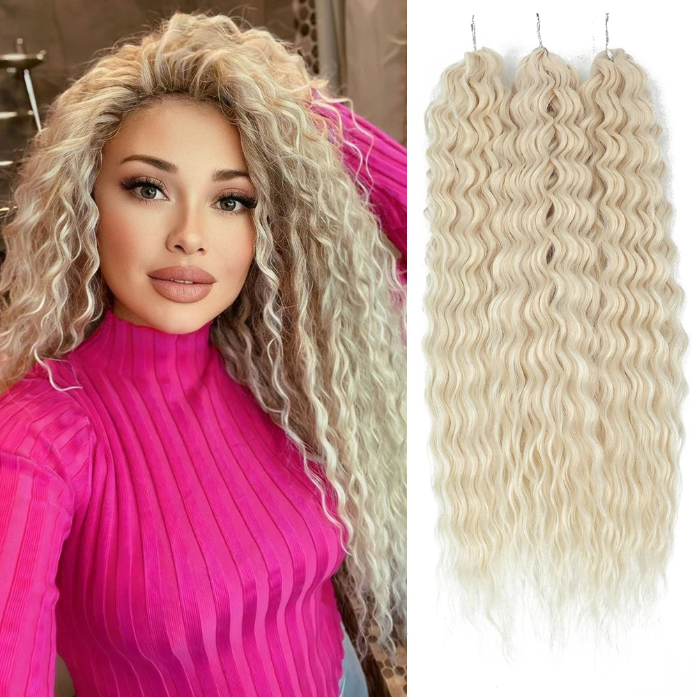 22-inch curl crochet hair extension bundle with blonde ombre and long water-wave curls