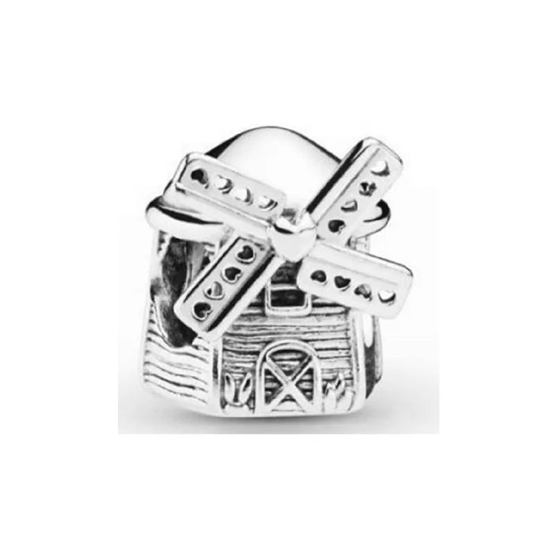 925 sterling silver charm bead with cross and engraved house-like motif