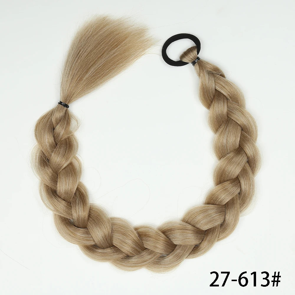Honey blonde braided ponytail extension with elastic loop hair tie
