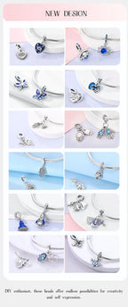 Sterling silver charm bead with blue evil-eye motif and hand filigree