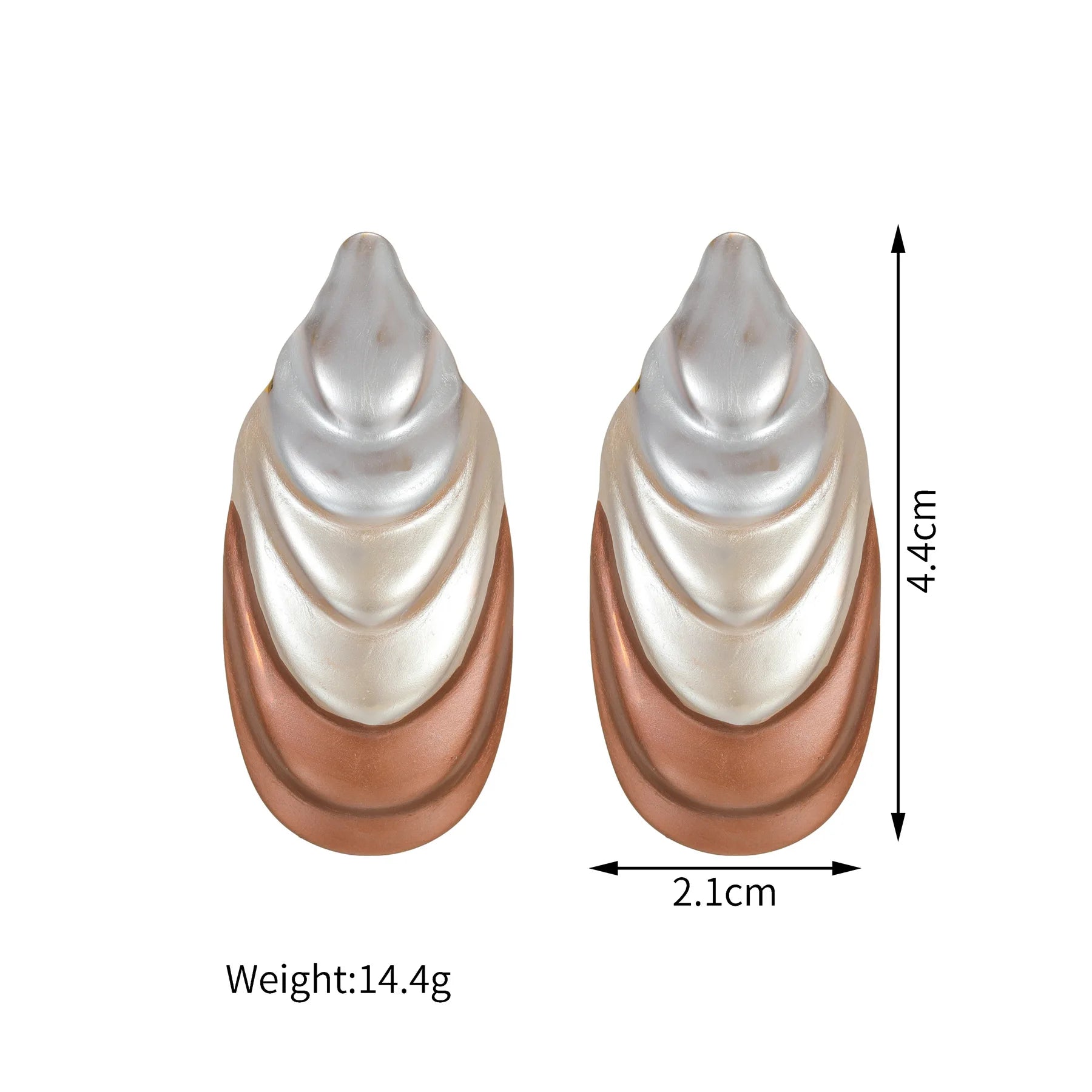 Two-tone flower stud earrings, silver and rose, teardrop petal design; size shown