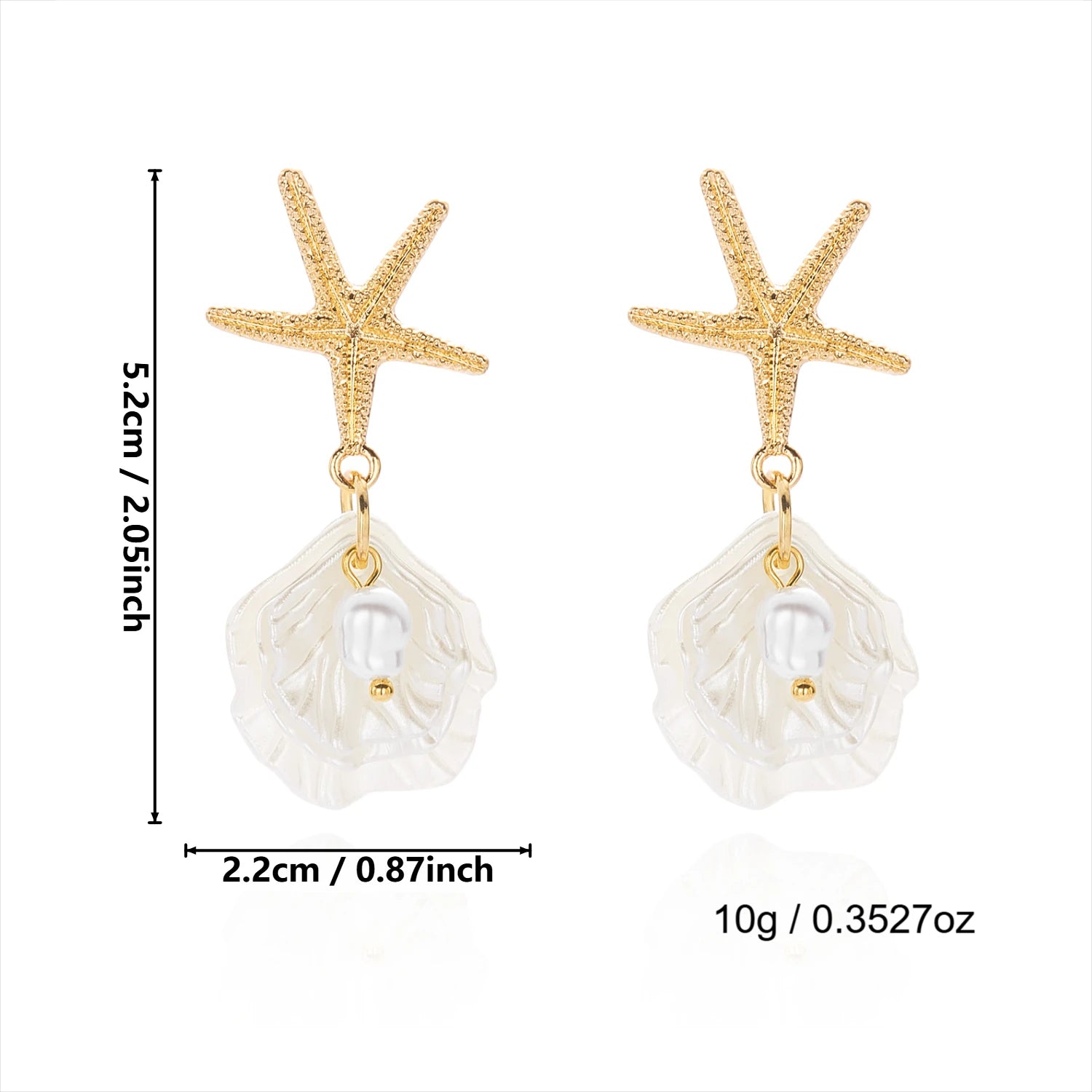 Jellyfish drop earrings with gold starfish tops and white jellyfish pendants