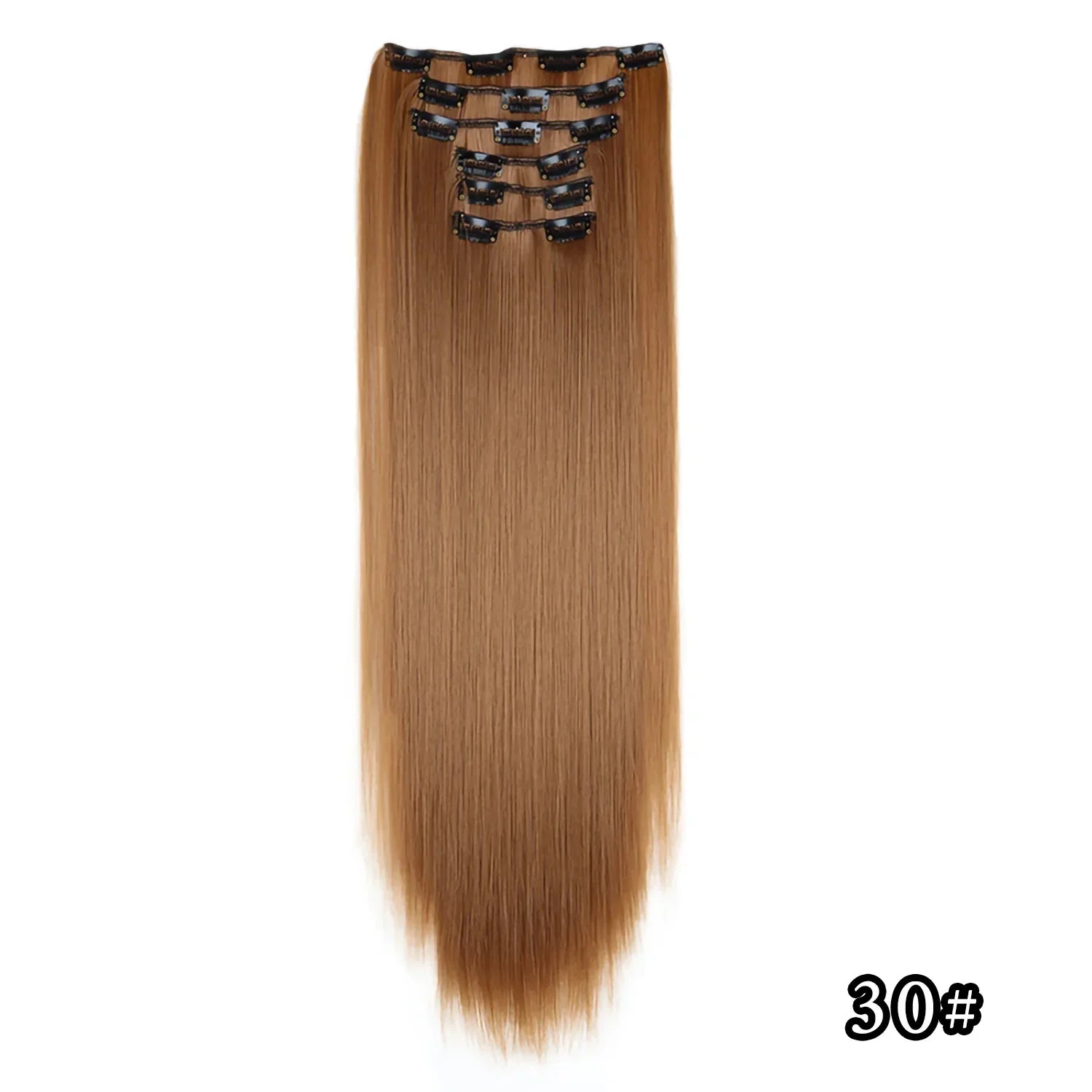 Full head clip-in hair extensions, long wavy dark brown hair with comb clips, 30#