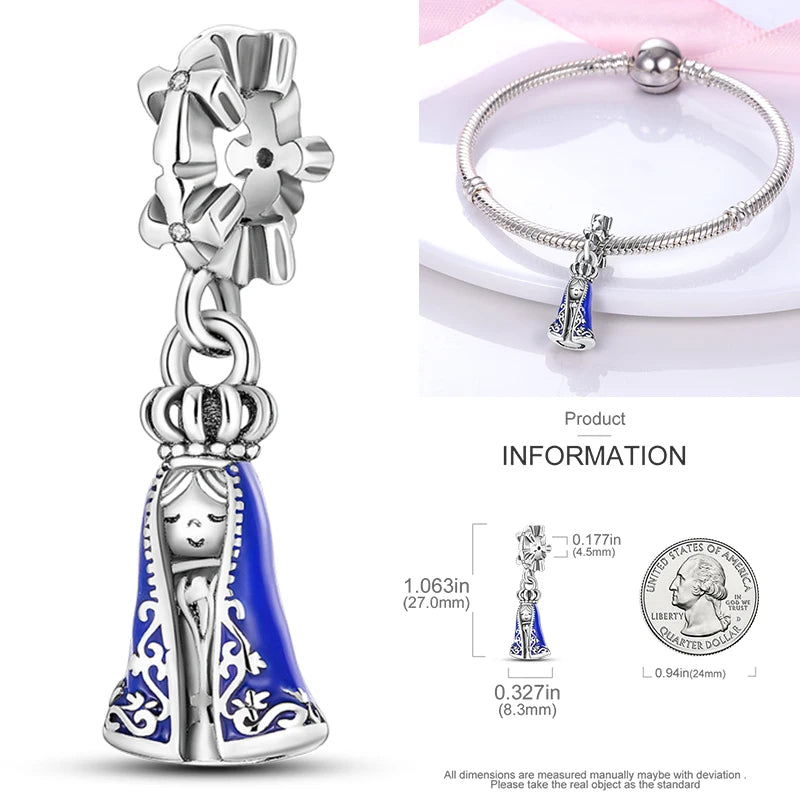 925 sterling silver charm bead with blue dress and bell-shaped skirt