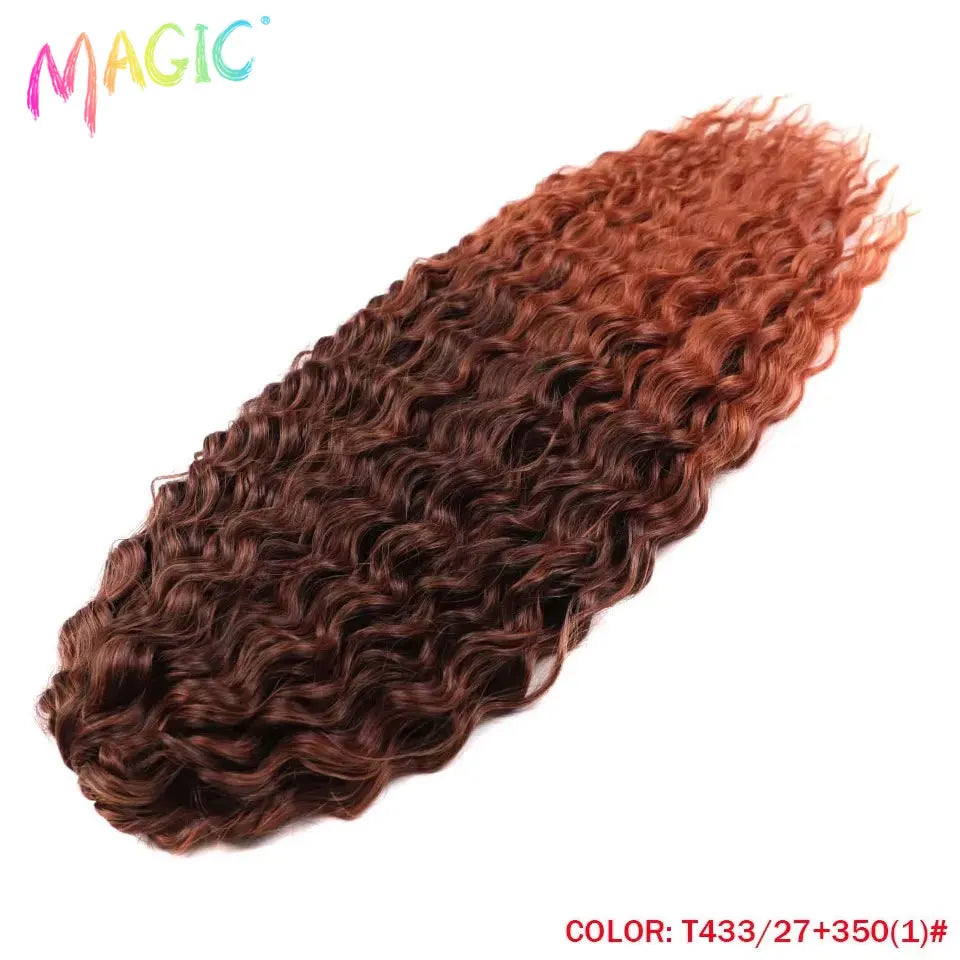 Synthetic water-wave crochet braids with deep auburn to light streaked tones