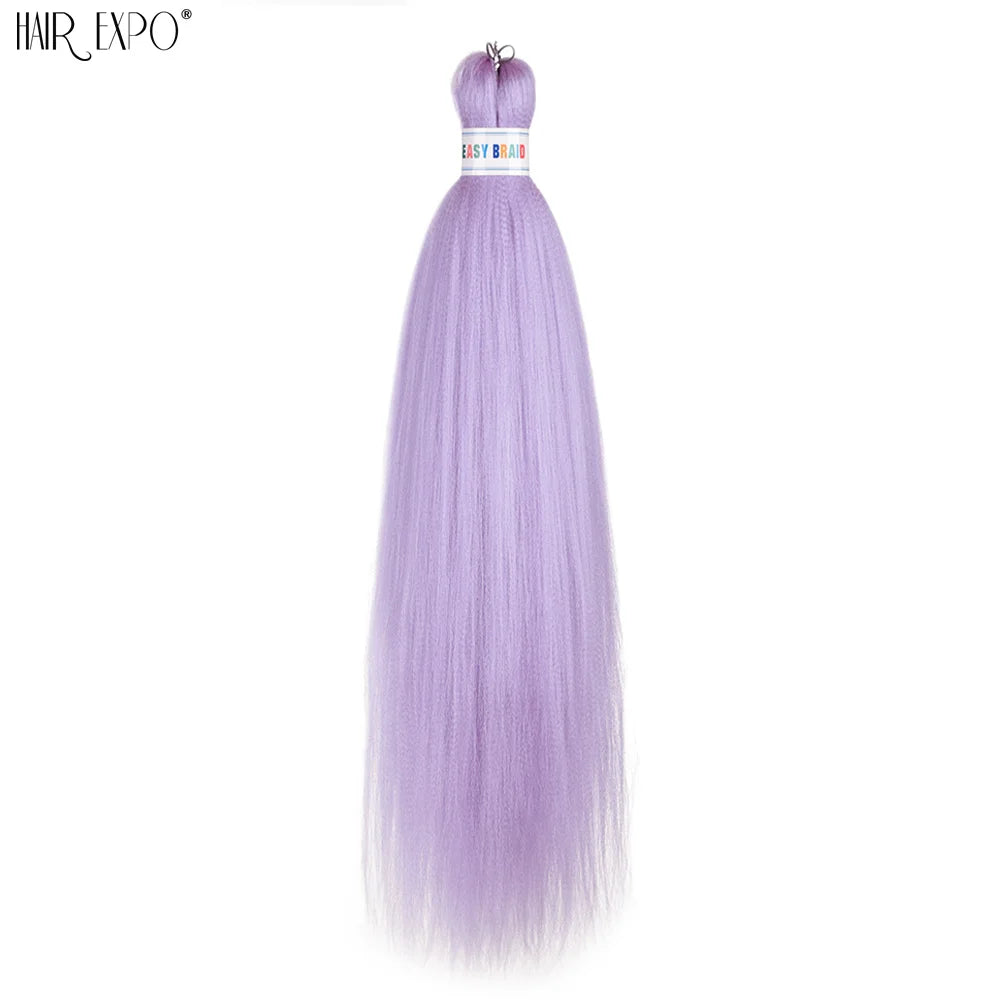 Pre-stretched braiding hair extension, light purple synthetic hair bundle with looped top