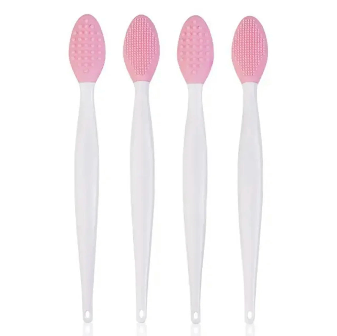 Silicone face cleansing brush set with light pink oval heads and white handles