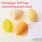 4-piece makeup sponge set with yellow, orange, and pale peach teardrop sponges